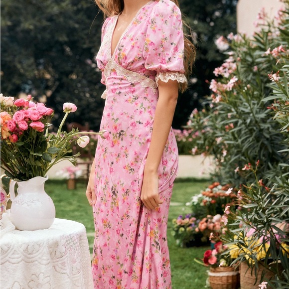 Floral Pink Midi Dress - Picture 2 of 14